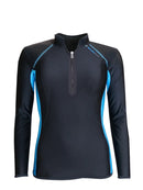 Sharkskin Performance Wear Long Sleeve Chest Zip  Black - Blue