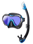 Tusa Paragon S mask Hyperdry Elite Snorkel Set Black Fishtail Blue